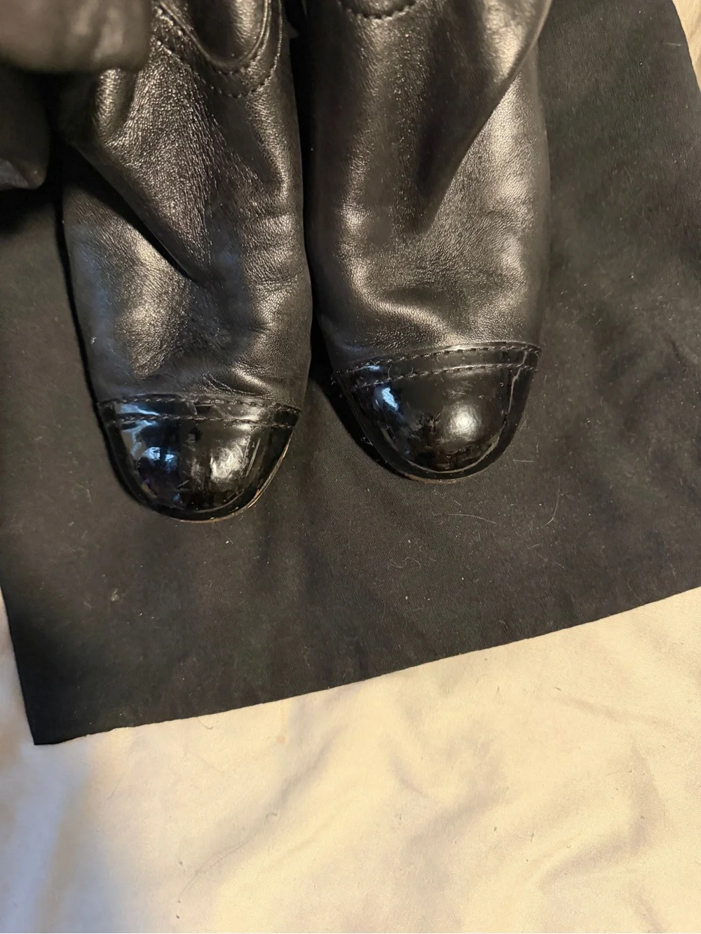 CHANEL Black Leather Knee-High Boots with Block Heel